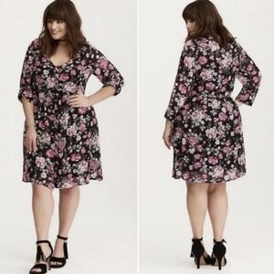 Torrid Black Floral Chiffon Knee Length Shirt Dress